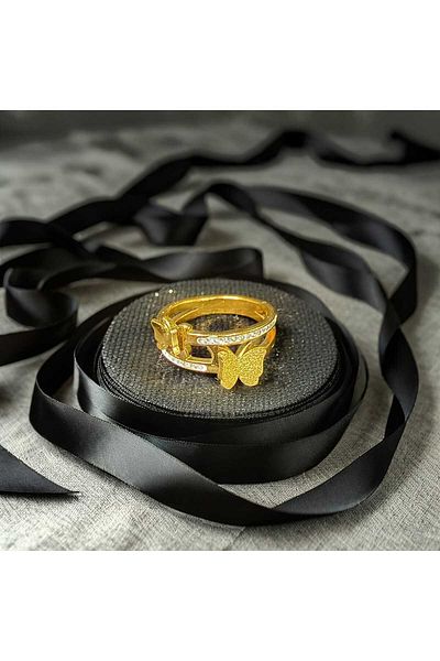 MR Zircon Stone Steel Ring with Butterfly Figure