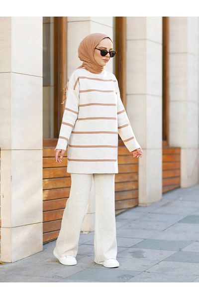 erk giyim striped knitwear suit
