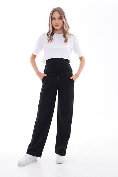 BIG LESSON Maternity Black Stretchy Sweatpants - Wide Leg with Abdominal Band and Adjustable Waist