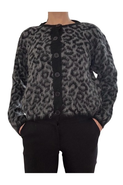 Butik Hepa-GG Gri Leopar Kadın Hırka