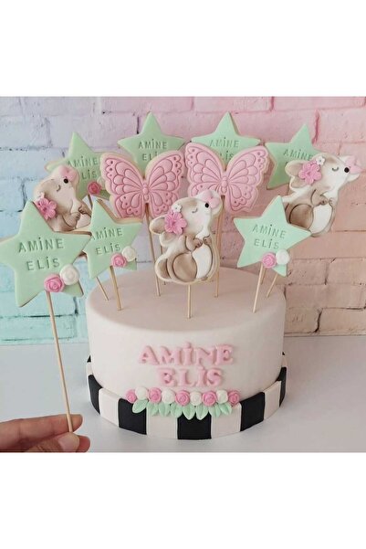 Tatlı Armağanlar Standlı Çubuklu Isimli Tavşan Kelebek Ve Yıldız Model Butik Kurabiye - 15 Adet