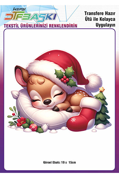 F17 Ajans Sevimli Geyik Yılbaşı Noel Ütü ile Yapışan Tişört Tekstil Transfer ...