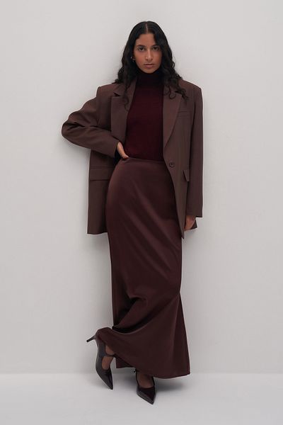 mathilda store Fusta Maxi din satin Lume Burgundy de damă