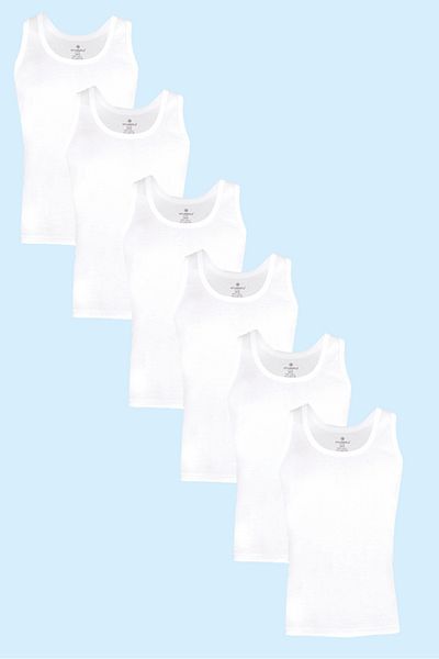 Ceylanoğlu Men's 6-Piece 100% Cotton Combed Cotton Single Jersey White Tank Top 001
