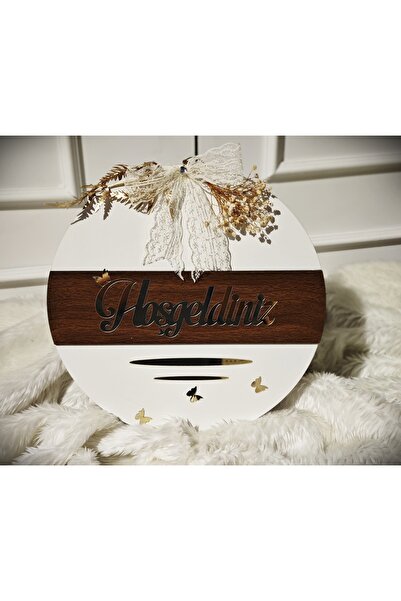 şatafat design Hoşgeldiniz Yazılı Aynalı Pleksi Ahşap Kapı Süsü Dekoratif Dış...