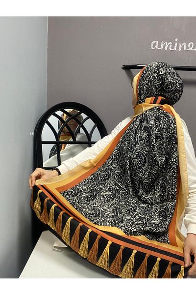 AMİNENESİL Cardion Premium Shawl - Amminenesil, Ethnic Pattern, Κίτρινο και Μαύρο Χρώμα