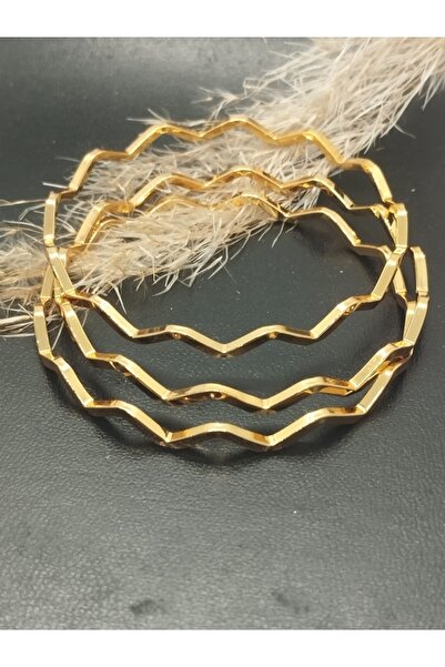 DCPİERCİNG Çelik Altın 3 Lü Zigzag Ajda Bilezik Seti