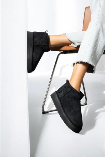 LANDSHOES Kadın Taba Mini Süet Içi Kürklü Yüksek Kalın Taban Kışlık Bot