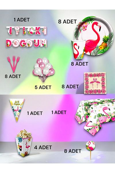 VibeHome Flamingo Themed Ultra Luxury Set for 8 - Birthday Party and Fun Events
