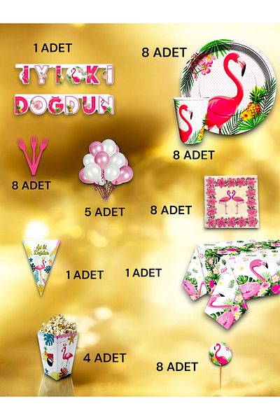 VibeHome Flamingo Themed Ultra Luxury Set for 8 - Birthday Party and Fun Events