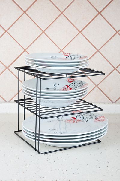 MultiStore Black 3-Tier In-Cabinet Shelf Organizer Kitchen Organizer Plate Cup Organizer