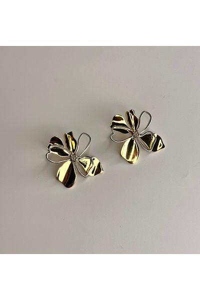 Store Double Color Gold Flower Pattern Design Women's Steel Earrings