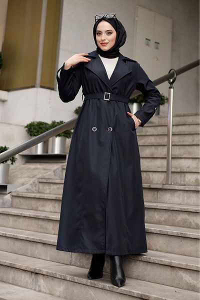 ALNİSS COLLECTİON Lined Belt Detailed Full Length Trench Coat Top Coat
