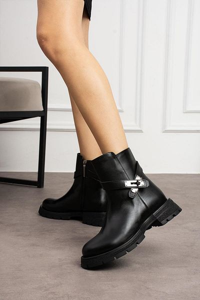 ShoeTek Μαύρες δερμάτινες γυναικείες μπότες Lassi - Μπότες με φερμουάρ και αγκράφα
