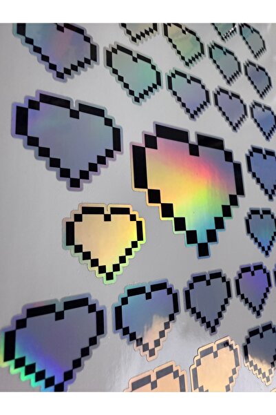 cakaybu Autocolant cu hologramă Pixel Heart în format A4