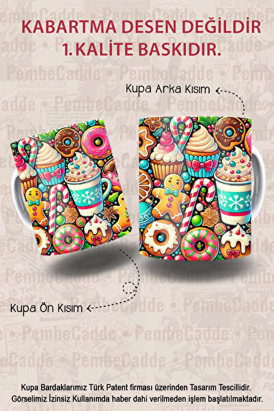 PembeCadde Yeni yıl Yılbaşı Noel Kurabiye Adam donut Kupa Kahve Bardak Hediye...