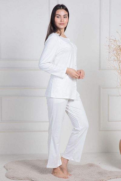 Mecit Pijama Mecit 6105 Ecru Women's Plus Size Button-Down Pajamas Set