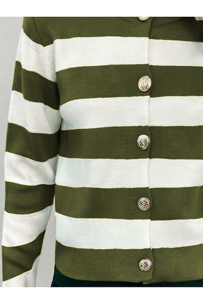 Modamorfo Ringed Metal Buttoned Short Cardigan - Khaki