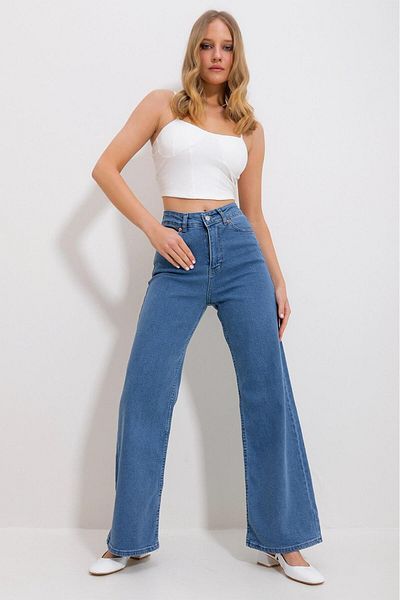 geenz manifacture Pantaloni de jeans cu talie super înaltă din Lycra albastru mediu din anii '90 Ragazza Palazzo