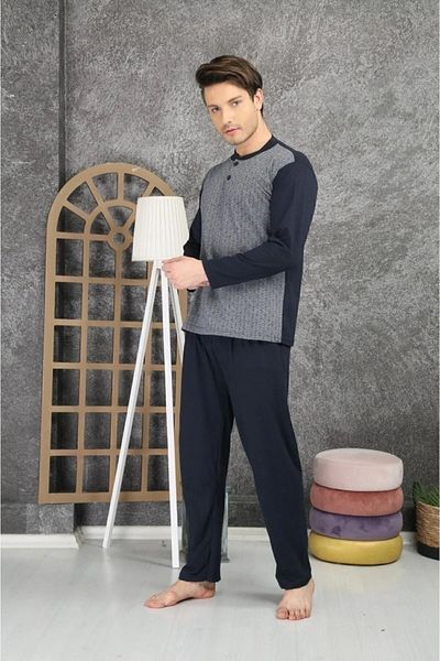 meynur moda Βαμβακερό χτενισμένο βαμβακερό ζακάρ ανδρικό σετ πιτζάμες % Coton Hermevsim Wears