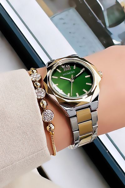 Homies 3 Atm Waterproof Gold Silver Women's Wristwatch - Steel Cord and Bracelet HMBY2031C1