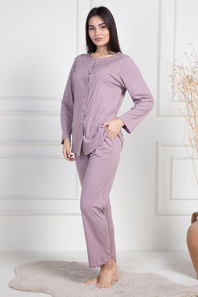 Mecit Pijama Mecit 6105 Dusty Rose Γυναικείο Σετ Πιτζάμες με κουμπιά σε μεγάλο μέγεθος