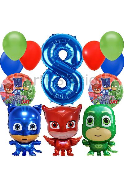 Parti Station Pijamaskeliler 8 Years Old Balloon Set Pjmasks Concept Helium Balloon Set Pijamaskeli Birthday Set