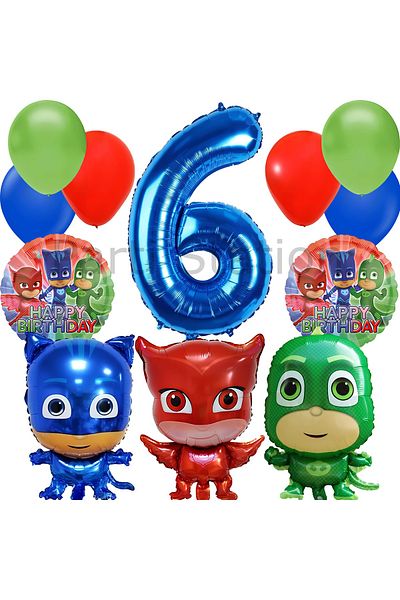 Parti Station Pijamaskeliler 6 Years Old Balloon Set Pjmasks Concept Helium Balloon Set Pijamaskeli Birthday Set
