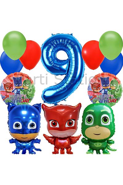 Parti Station Pijamaskeliler 9 Years Old Balloon Set Pjmasks Concept Helium Balloon Set Pijamaskeli Birthday Set