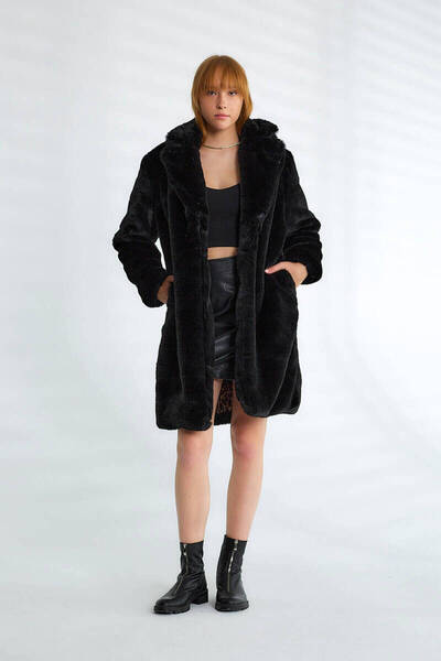 Pissos Women's Leopard Lined Premium Coat Relaxed Fit Teddy Coat