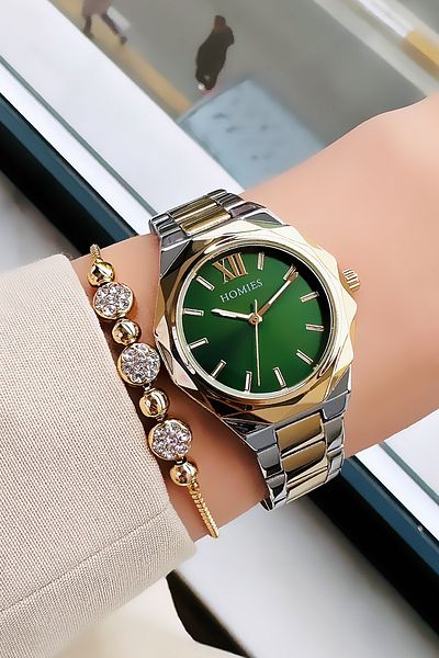 Homies 3 Atm Waterproof Gold Silver Women's Wristwatch - Steel Cord and Bracelet HMBY2031C1