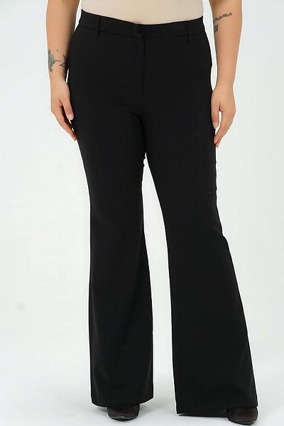 Hanezza Croială elegantă și confortabilă - Pantaloni de damă cu picior spaniol negru și magenta de mărime mare