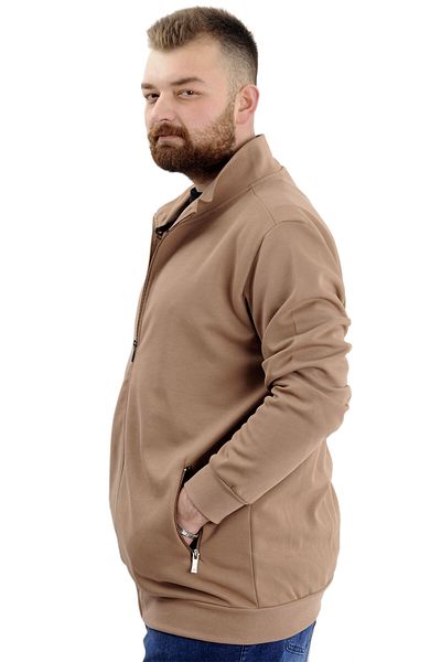 ModeXL Plus Size Men's Zip-Up Cardigan - Stell Stand Collar, Milk Coffee 20571