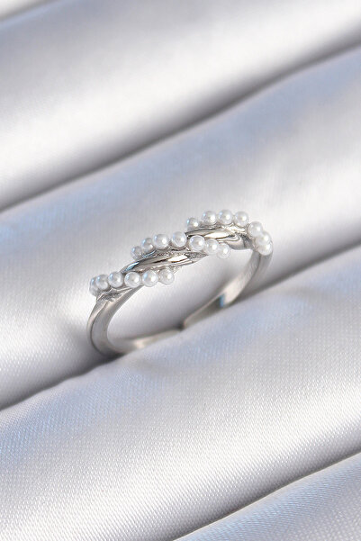 Epilons خاتم نسائي من النحاس بلون فضي مزين باللؤلؤ - TJ-BYK3437 ZENVIA-TG4356