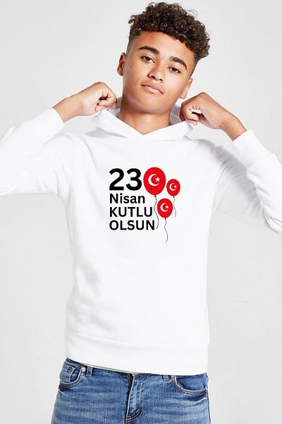 Tshirthane 23 aprilie Hanorac alb cu glugă pentru copii, cu 3 frânghii