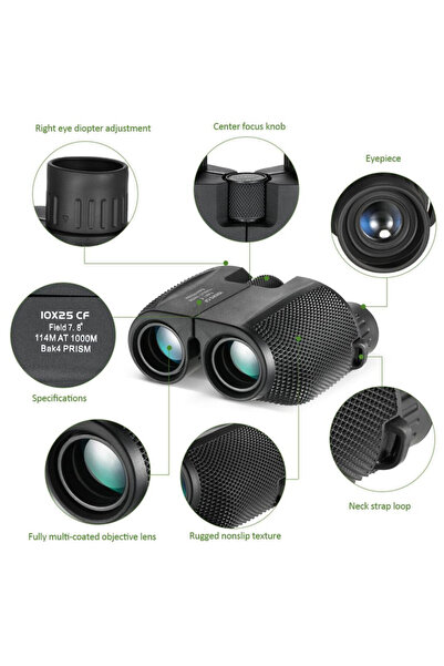 Tasco 10x25 Profesyonel Su Geçirmez El Dürbünü - Özel Kauçuk Zırh Kaplama Gece Görüş - 1000m/114m