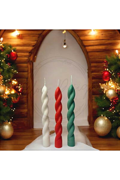 Glow Design Noel şamdan mum seti / yılbaşı 3 lü mum seti / yeşil kırmızı beya...