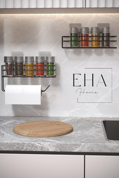 EHA HOME Siyah Yapışkanlı Baharatlık 2 Li Metal Kağıt Havluluk Baharat Standı...