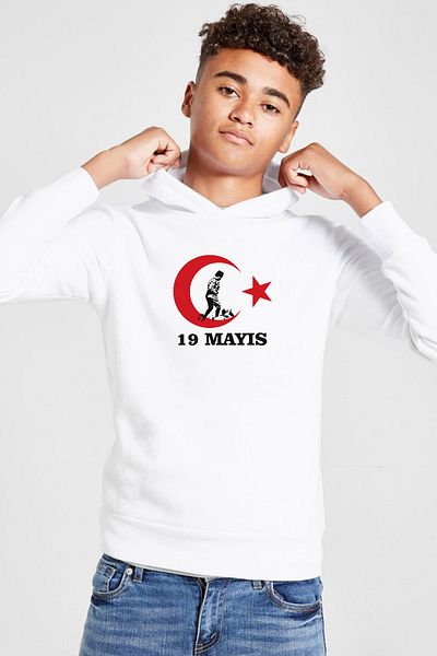 Tshirthane Φούτερ με κουκούλα 3 ιπτάμενων Ata White Children 19 Μαΐου