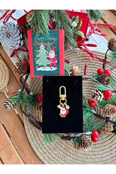 PEONY peonyofficiall Yılbaşı Klipsli Mineli Noel Baba Altın Kaplama Tektaş Detaylı Cüzdan Süsü Yeni Yıl Charm Çanta Süsü
