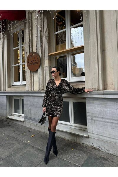 D'RECCY Rochie de seară elegantă cu paiete din catifea pentru femei