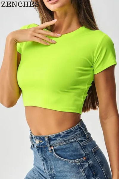 ZENCHES Fitted/vücuda Oturan Crop T-shirt