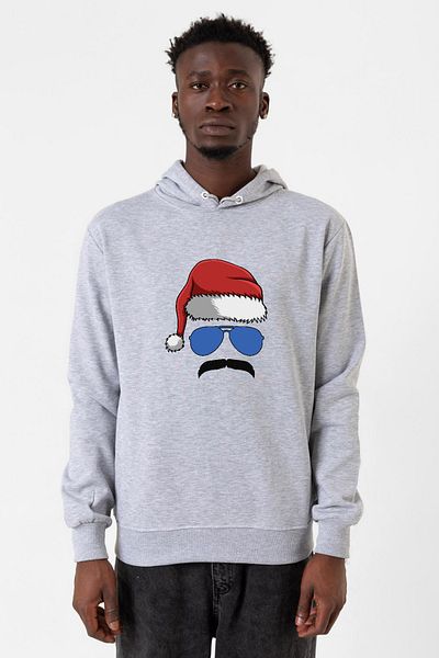 Tshirthane Μουστάκι Christmas Hero Grimelange Ανδρικό φούτερ με κουκούλα 3 κορδονιών