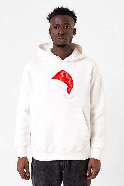 Tshirthane Ακουαρέλα Χριστουγεννιάτικο Καπέλο Λευκό Ανδρικό φούτερ με κουκούλα 3 κορδονιών