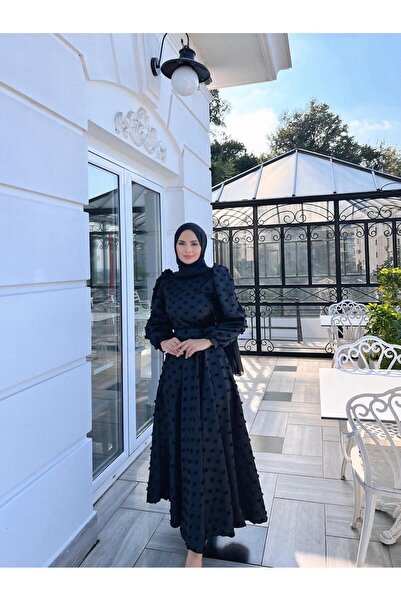 DİSE Kadın Saten Siyah Rüya Tesettür Abiye,elbise,mezuniyet,balo,gece Elbisesi