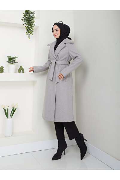 VOLT CLOTHİNG Dámský kašmírový kabát s šálovým límcem a zapínáním na pásek