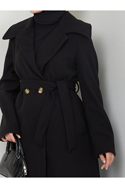 VOLT CLOTHİNG Dámský kašmírový kabát s šálovým límcem a zapínáním na pásek