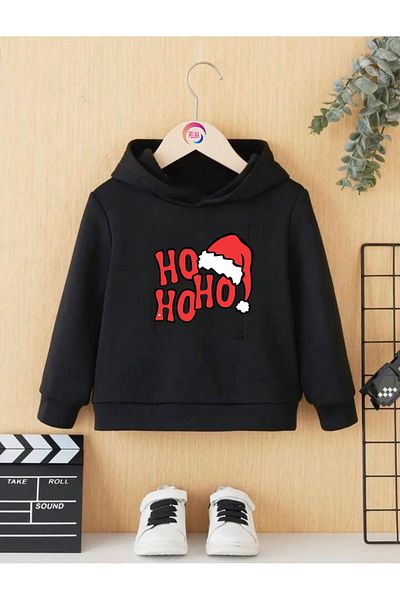 Pelna New Year's Special Design Printed Cotton Black Hooded Children's Sweatshirt