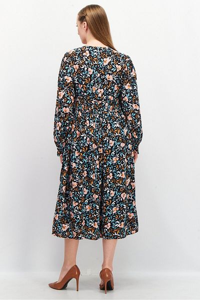 Esprit Women V-neck Long Sleeve Allover Print Midi Dress, Black Combo