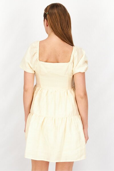 NA-KD Women Squared Neck Puffed Sleeves Mini Dress, Beige